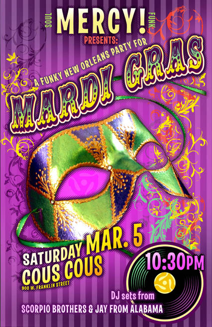Rob Sheley - Posters - Mardi Gras Soul DJ Night poster Rob Sheley - Posters - Mardi Gras Soul DJ Night poster